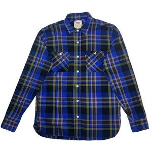 Levi's Men's Flannel Shirt Size Small Blue Black Plaid Long Sleeve Button Up S
